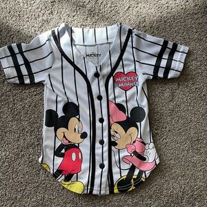 Disney Mickey & Minnie Mouse Baseball Jersey-Classic Mesh Button Down Shirt
